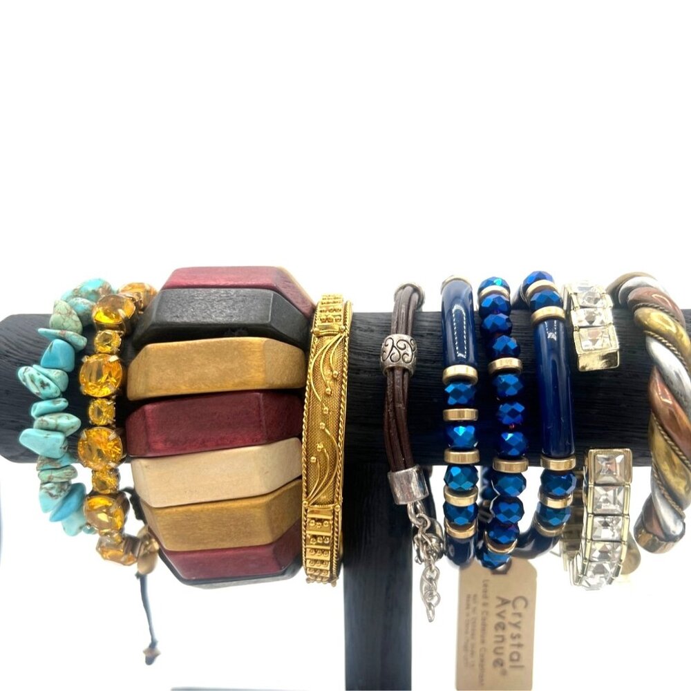 Bracelet Lot of 10 Various Styles Colors Materials Sizes Rhinestones to‎ Leather